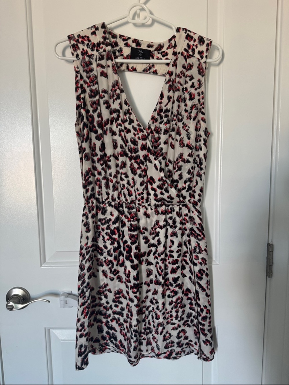 Parker White Leopard-Print Silk Mini Dress with Pink and Black Spots